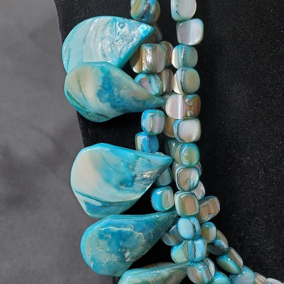 BARSE Mother Pearl Turquoise 925 Sterling Silver 3 Layer 18" Necklace & Bracelet - Picture 7 of 14